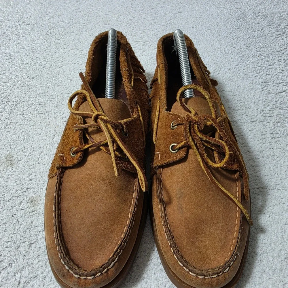 VTG Sebago Ronnie Fieg Mens 9.5 Boat Shoes Beige Suede Fringe Docksides Loafers